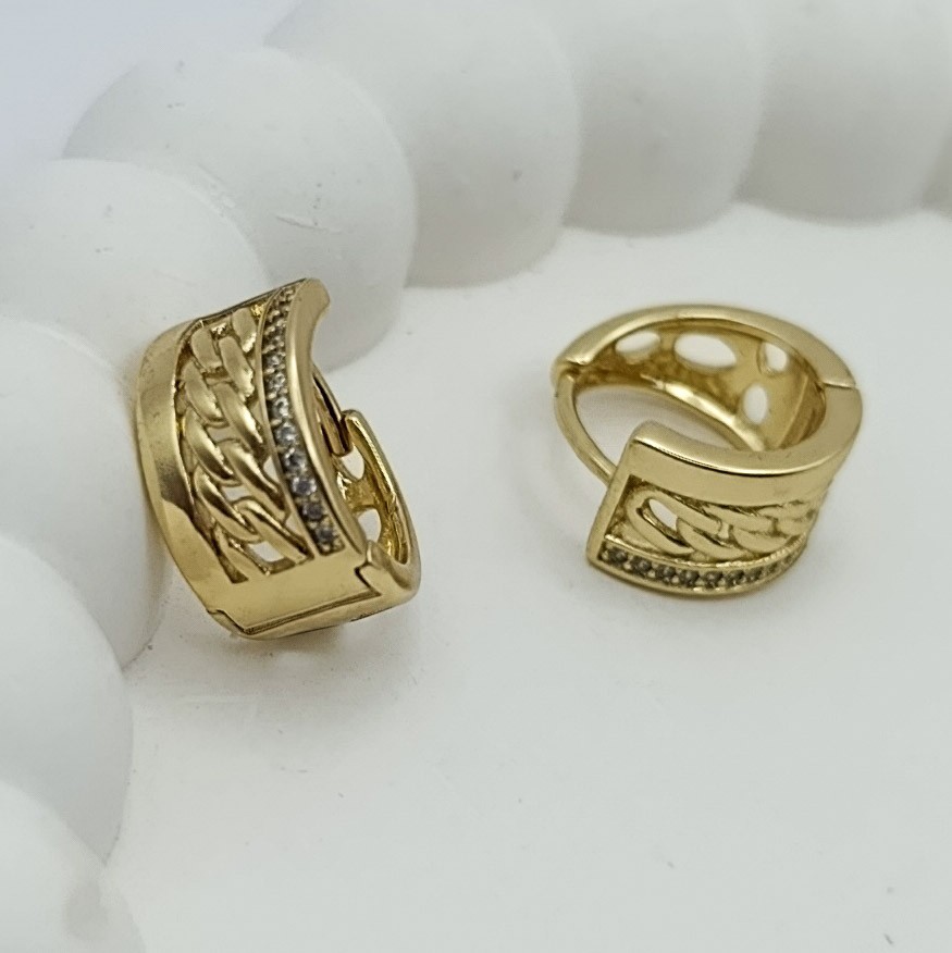 Xuping Küpe Altın Zincir Zerafet Kalın Halka Model Zirkon Taşlı 14k Gold Renk