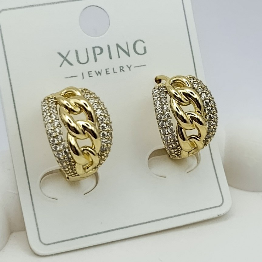 Xuping Küpe Luks Zincir Model Zirkon Taşlı Halka 14k Gold Renk