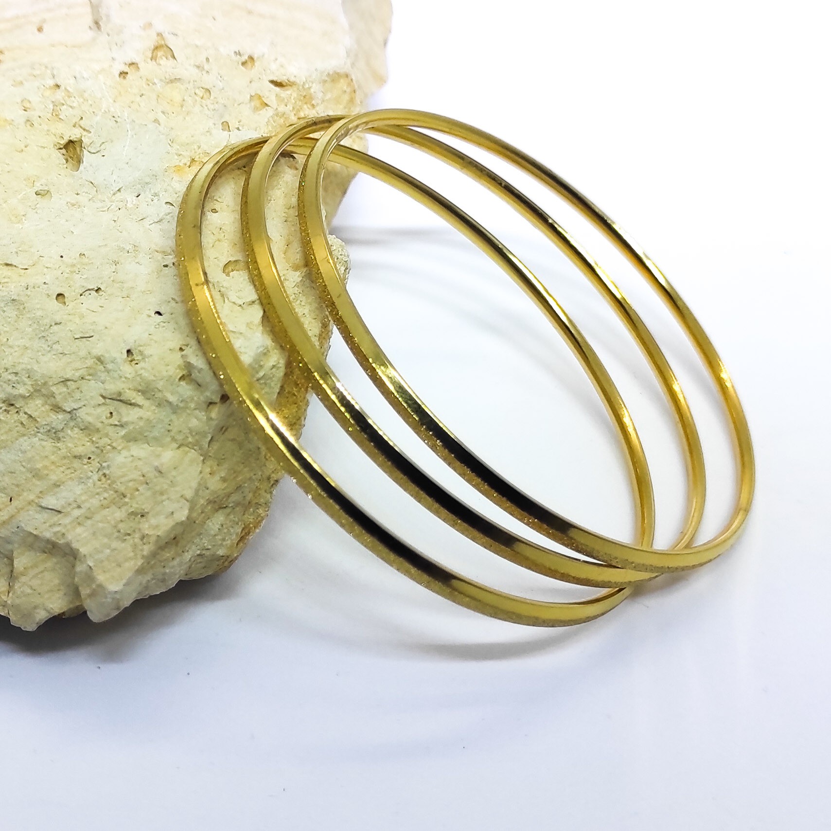 Çelik Ajda Bilezik Kumlu (Simli) Model Üçlü Gold Renk