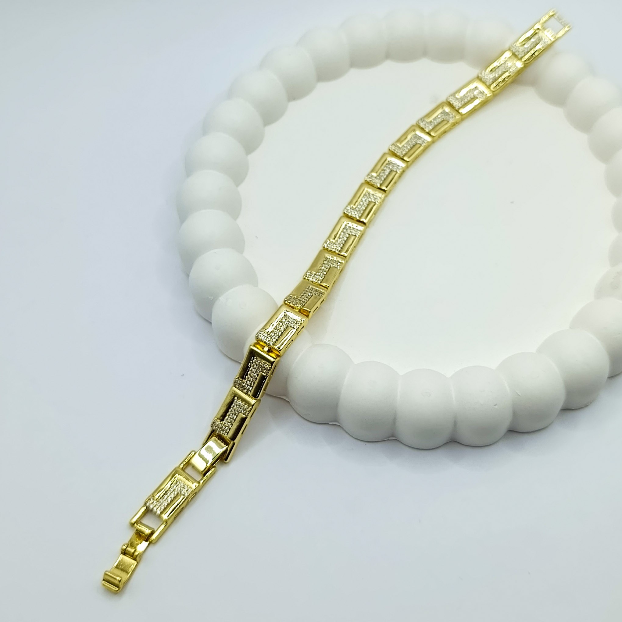 Xuping Bileklik Dikdörtgen Taneli Zincir Desenli Sıvama Zirkon Taşlı 14K Gold Renk