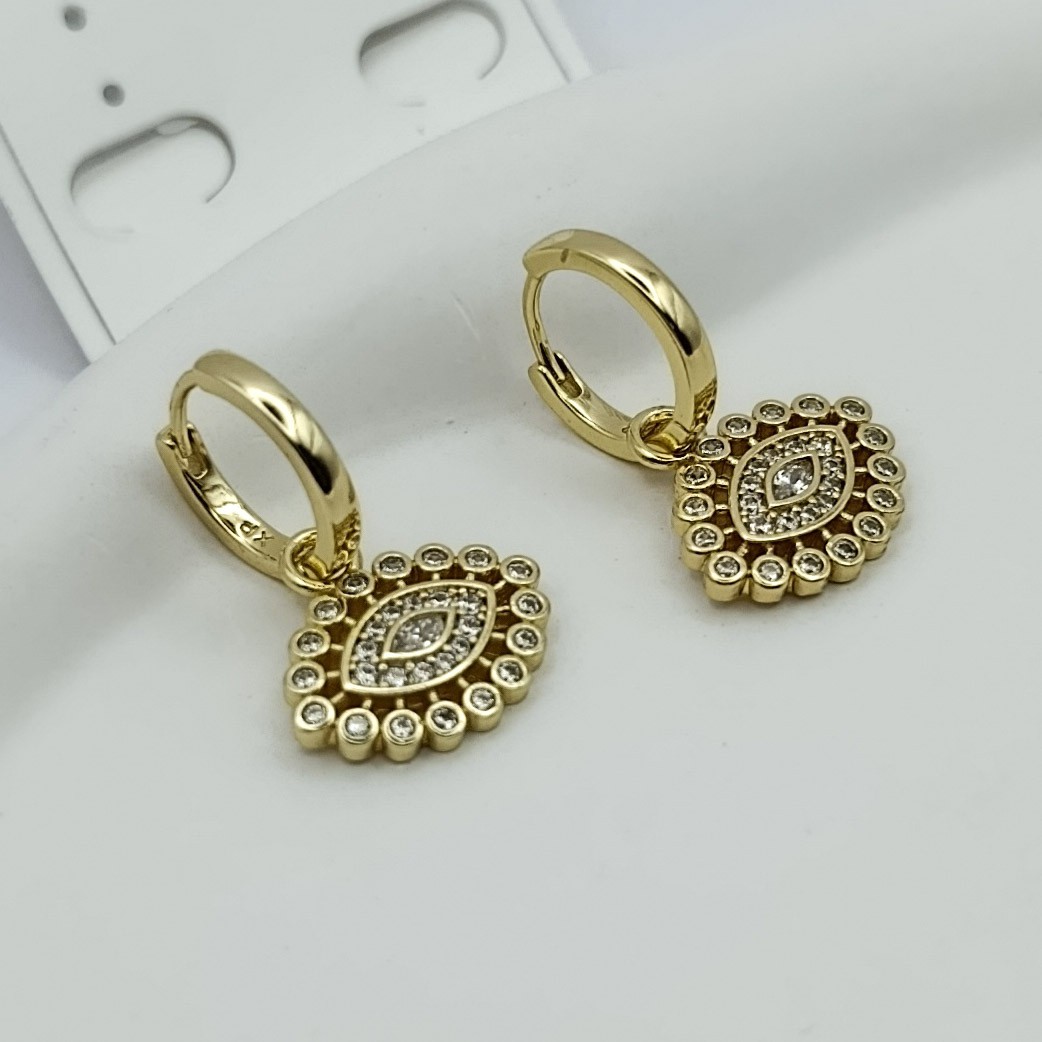 Xuping Küpe Nazar Küpe Halka Ucu Göz Detaylı Zirkon Taşlı 14k Gold Renk