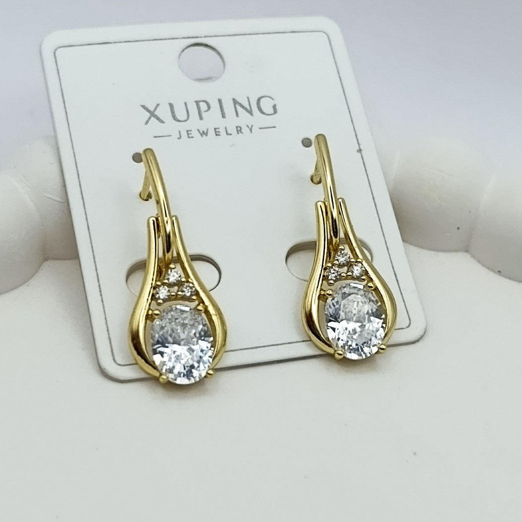 Xuping Küpe Elegance Küpe Oval Halkaya Bağlı Su Damlası Taşlı 14k Gold Renk