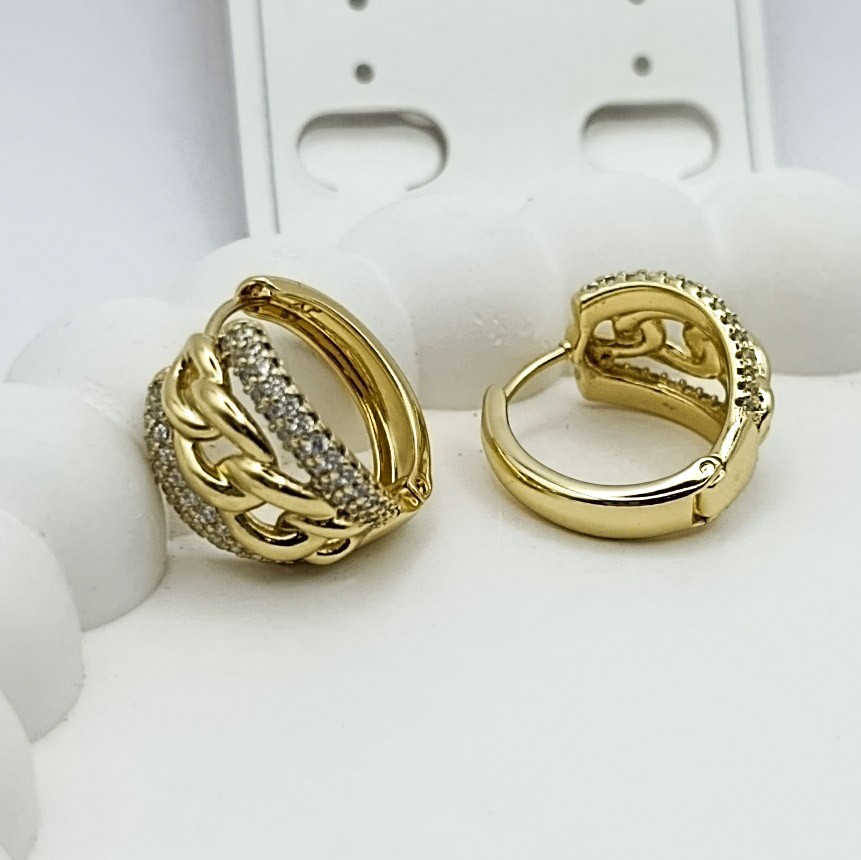 Xuping Küpe Luks Zincir Model Zirkon Taşlı Halka 14k Gold Renk