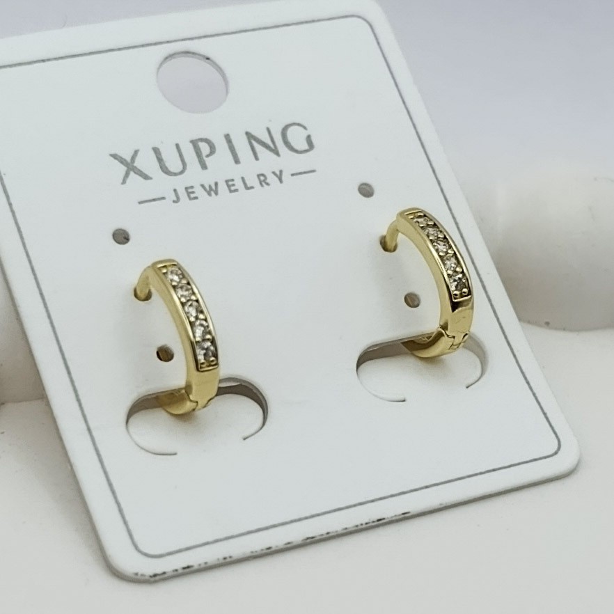 Xuping Küpe Minimal Işıltı Halka Model Zirkon Taşlı 14k Gold Renk