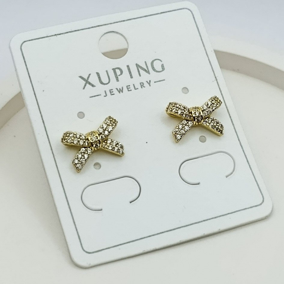 Xuping Küpe Kristal Fiyonk Model Minimal Fiyonk Tasarım Zirkon Taşlı 14k Gold Renk