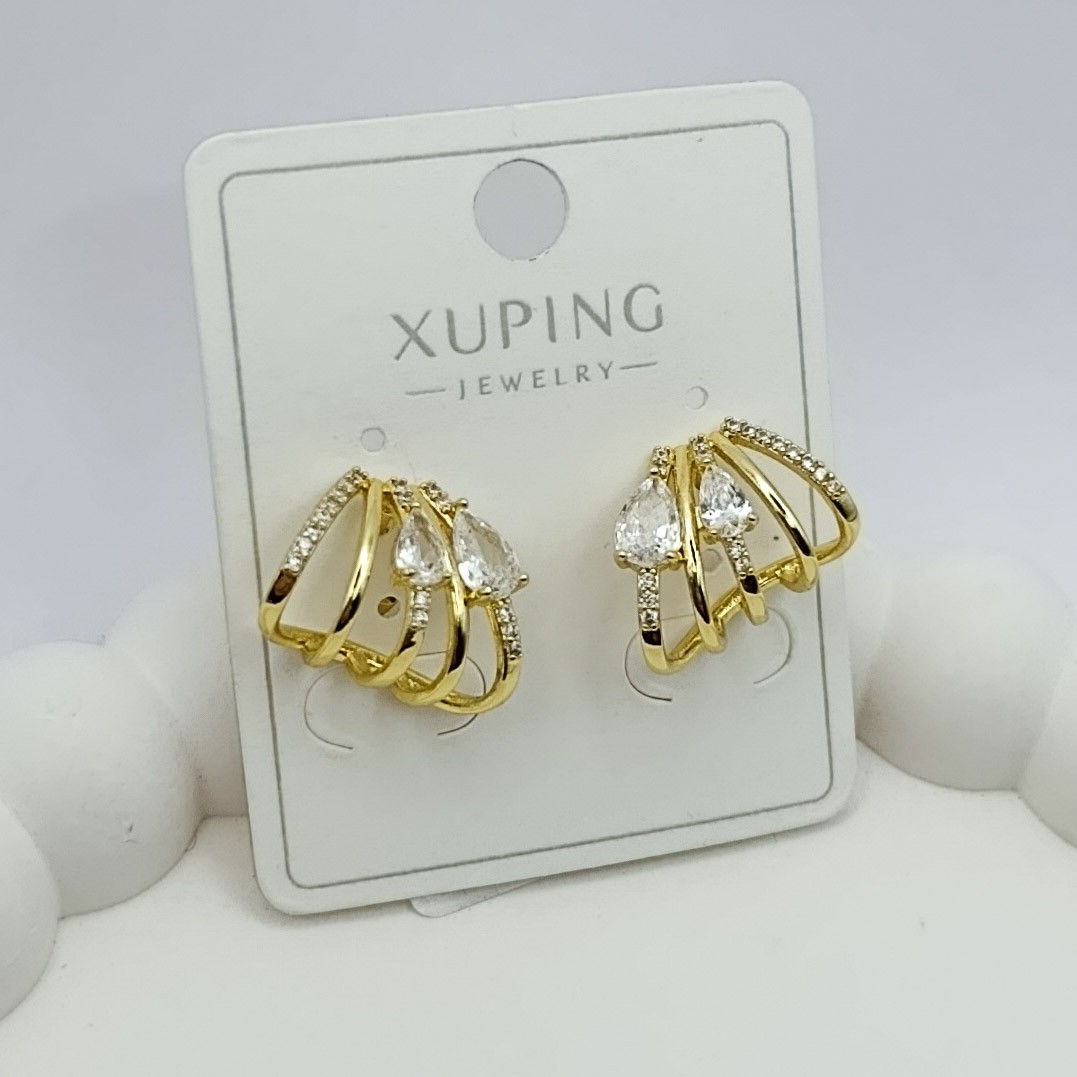 Xuping Küpe Altın Damla Beşli Görünüm Model Zirkon Taşlı 14k Gold Renk