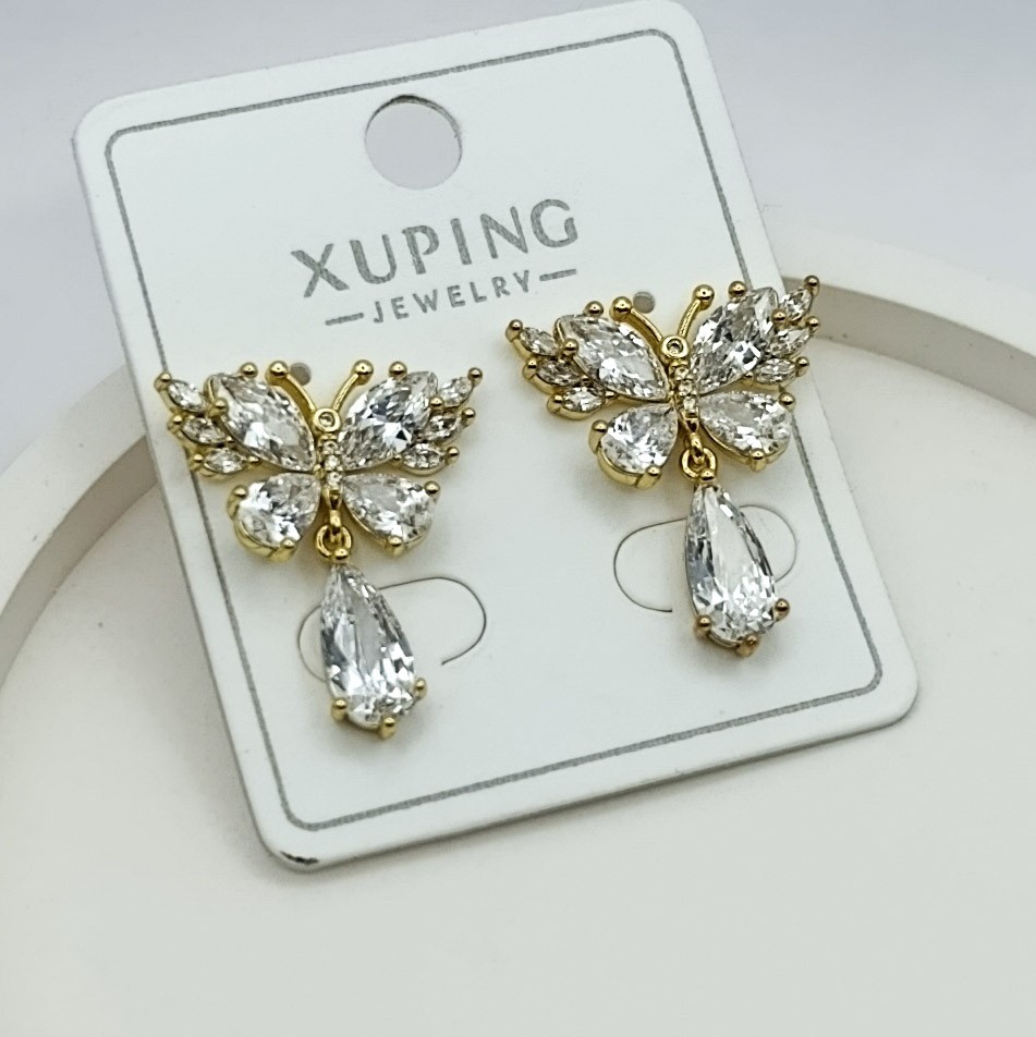 Xuping Küpe Elmas Kanatlar Model Kelebek ve Su Damlası Zirkon Taşlı 14k Gold Renk