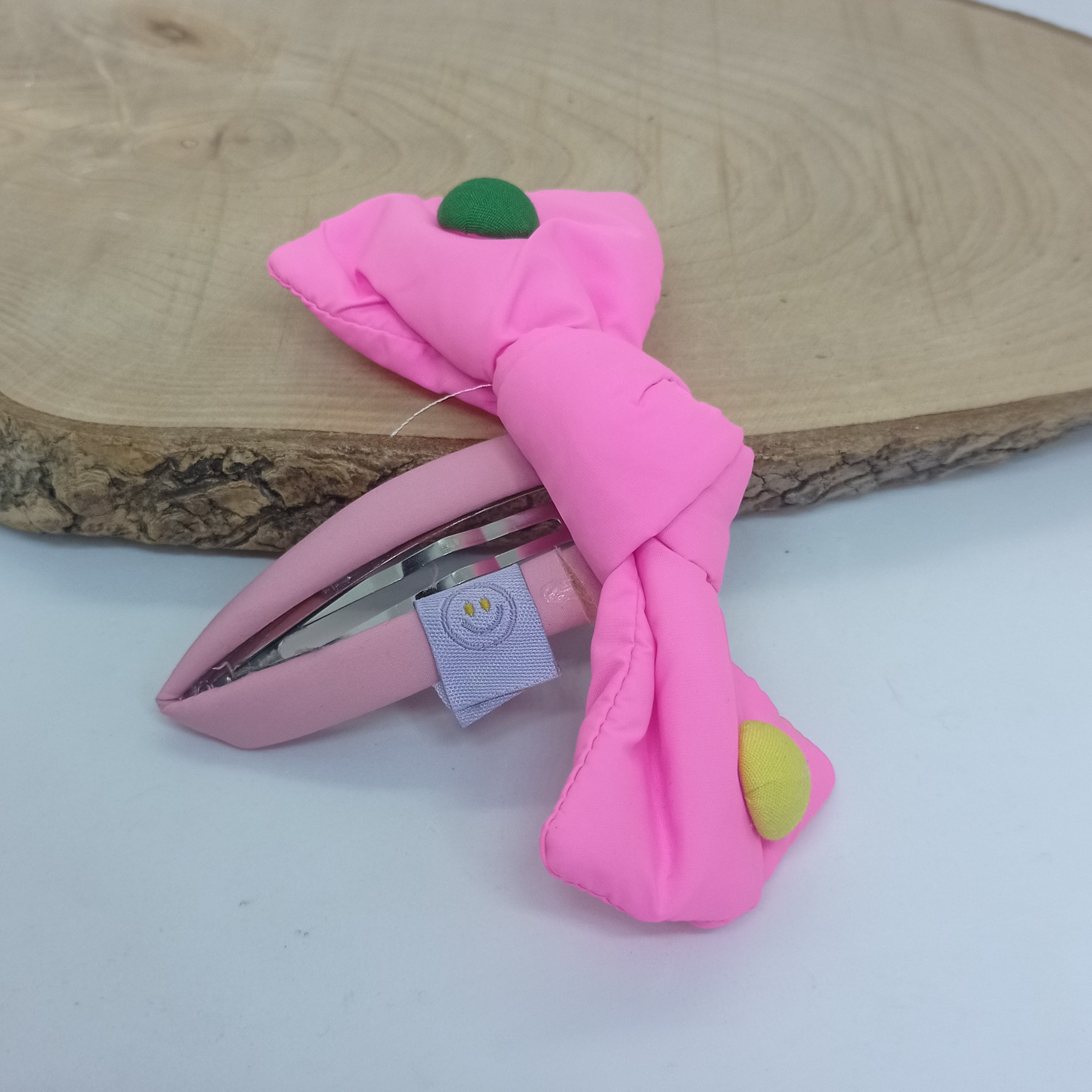 Çıtçıtlı Renkli Puanlı Fiyonklu Toka - pembe