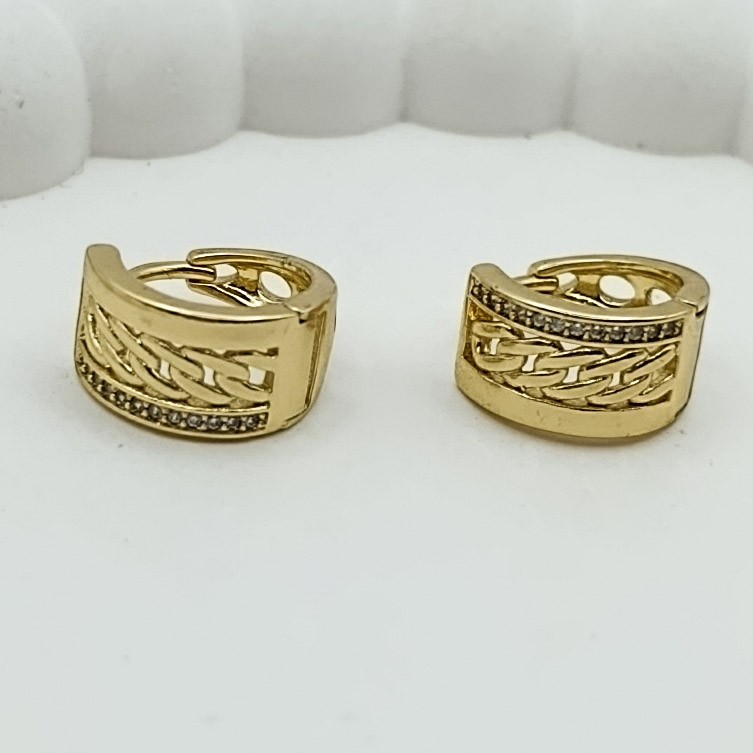 Xuping Küpe Altın Zincir Zerafet Kalın Halka Model Zirkon Taşlı 14k Gold Renk