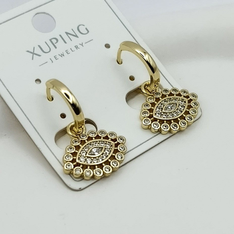 Xuping Küpe Nazar Küpe Halka Ucu Göz Detaylı Zirkon Taşlı 14k Gold Renk