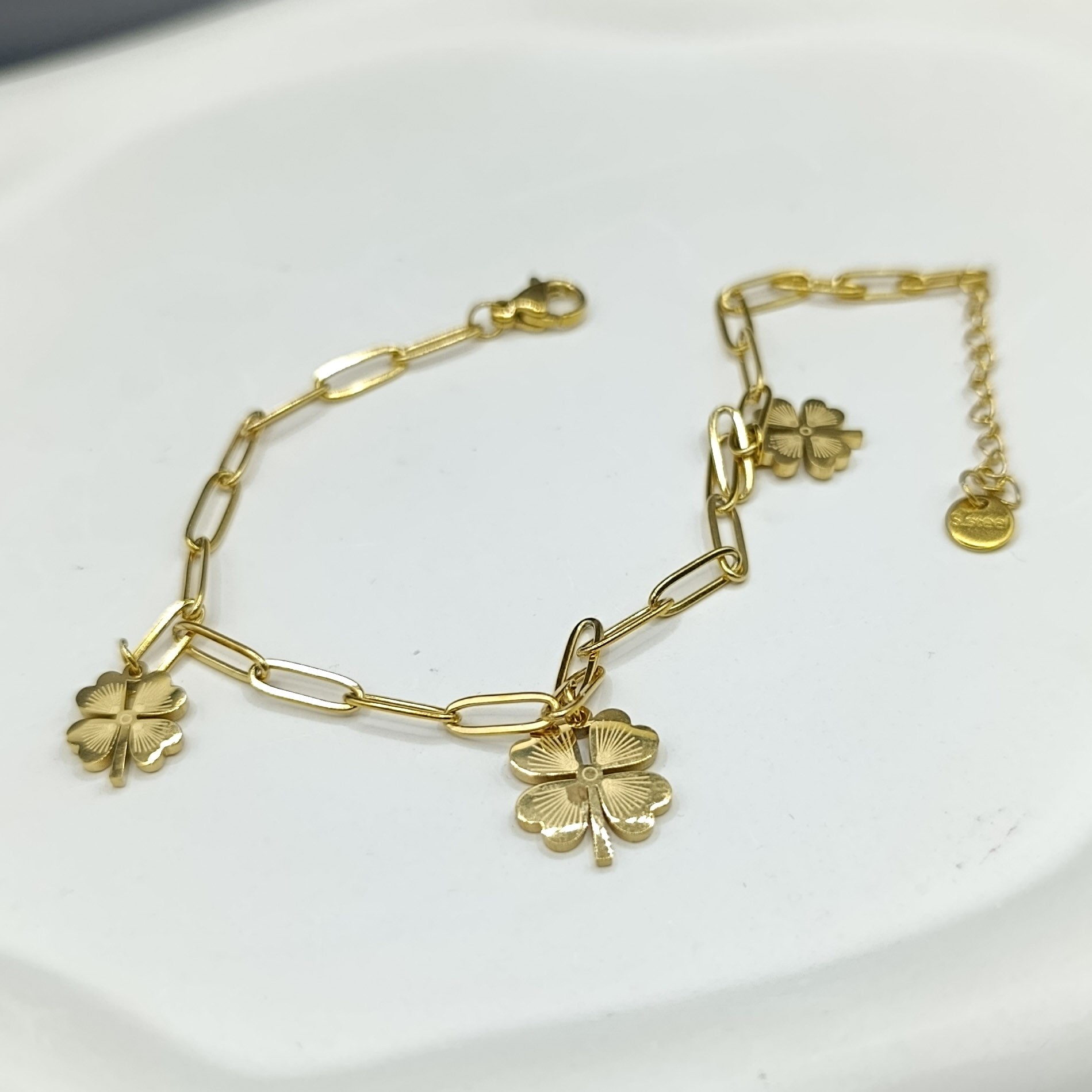 Çelik Halhal 3 Yonca Detaylı İri Taneli Zincir Gold Renk