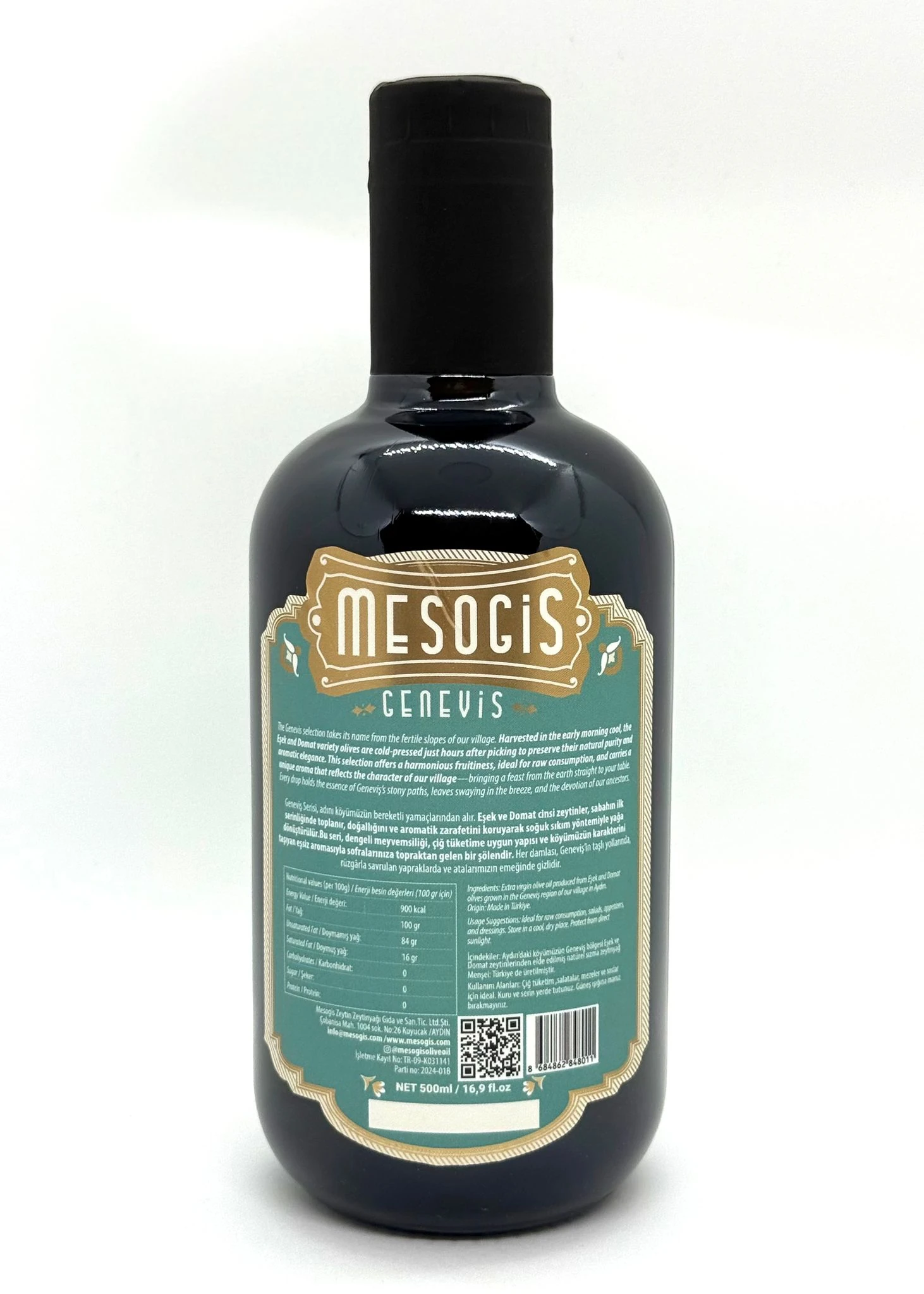 Mesogis Geneviş – Uluslararası Ödüllü Dengeli Natürel Sızma Zeytinyağı | Erken Hasat | Soğuk Sıkım | 500ml 2024-2025 sezonu