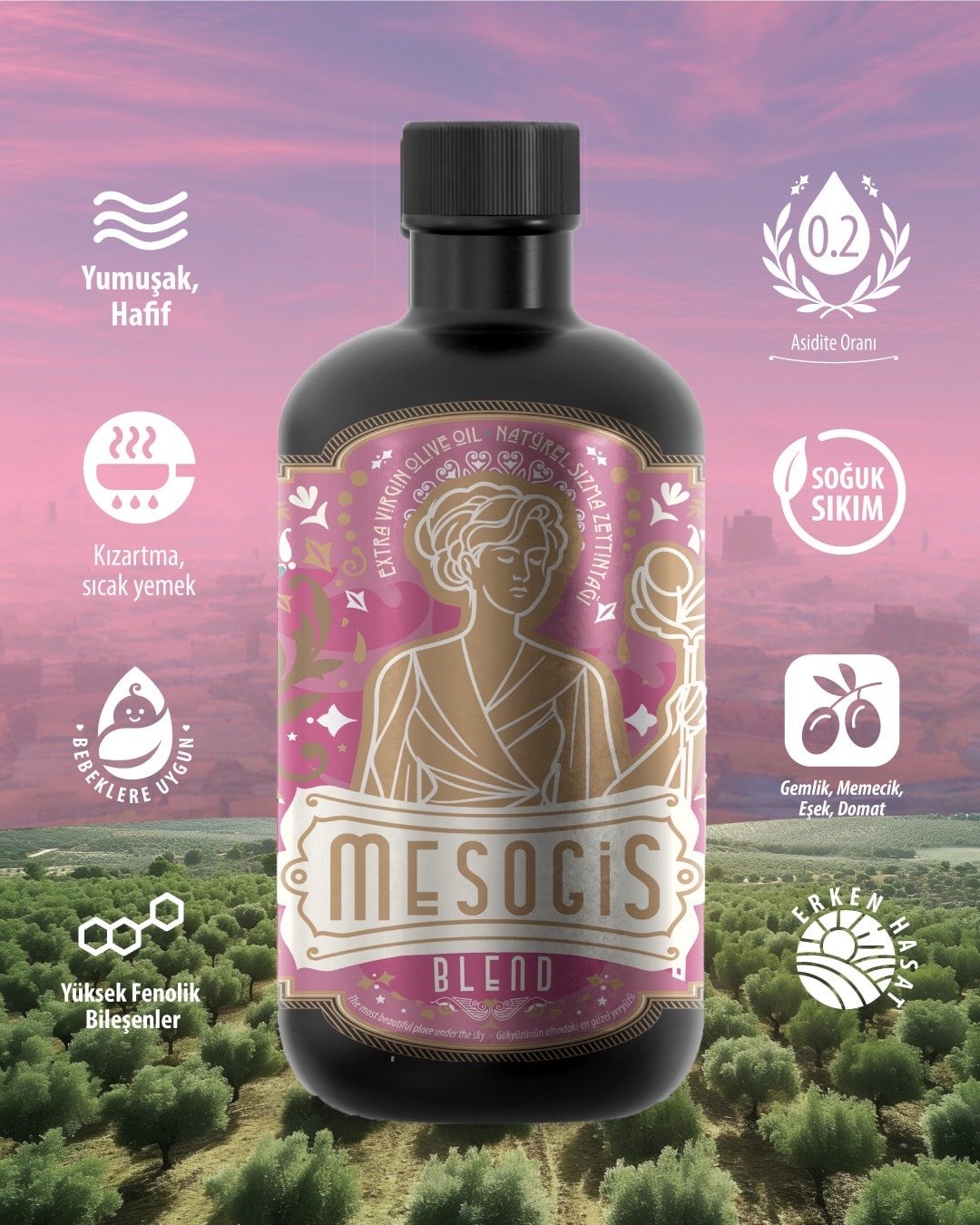 Mesogis Blend – Yumuşak & Çok Yönlü Natürel Sızma Zeytinyağı | Erken Hasat | Soğuk Sıkım | 500ml 2024-2025 sezonu