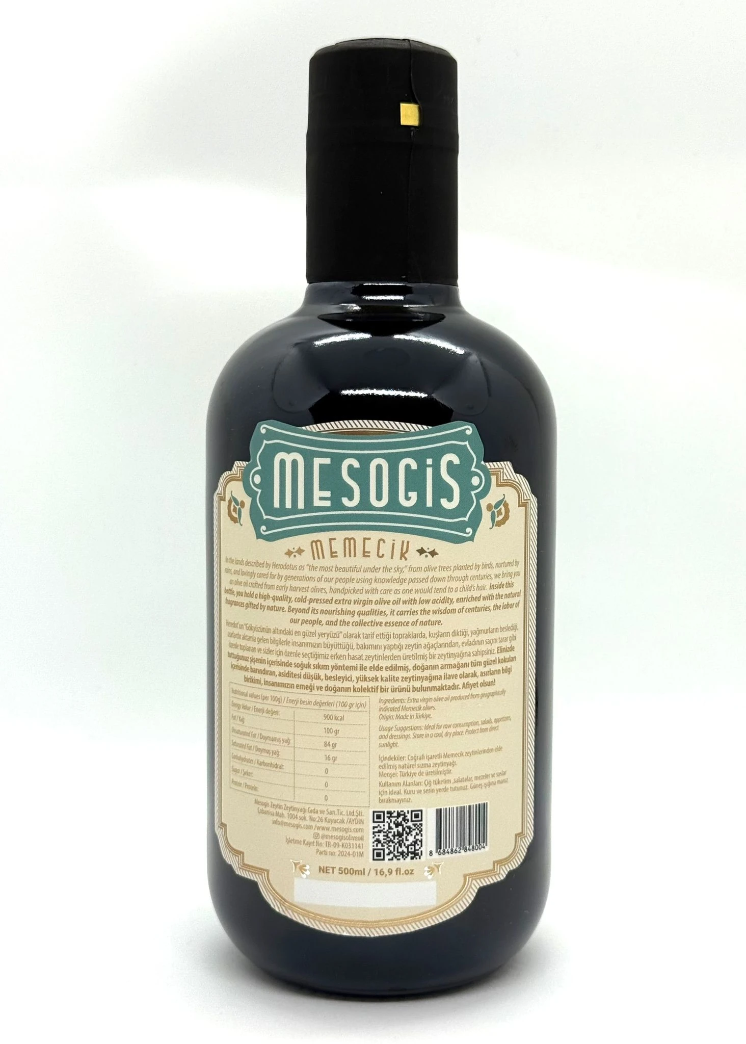 Mesogis Memecik – Uluslararası Ödüllü Erken Hasat Natürel Sızma Zeytinyağı | Soğuk Sıkım | Yüksek Polifenol | Premium Ege Zeytinyağı 500ml
