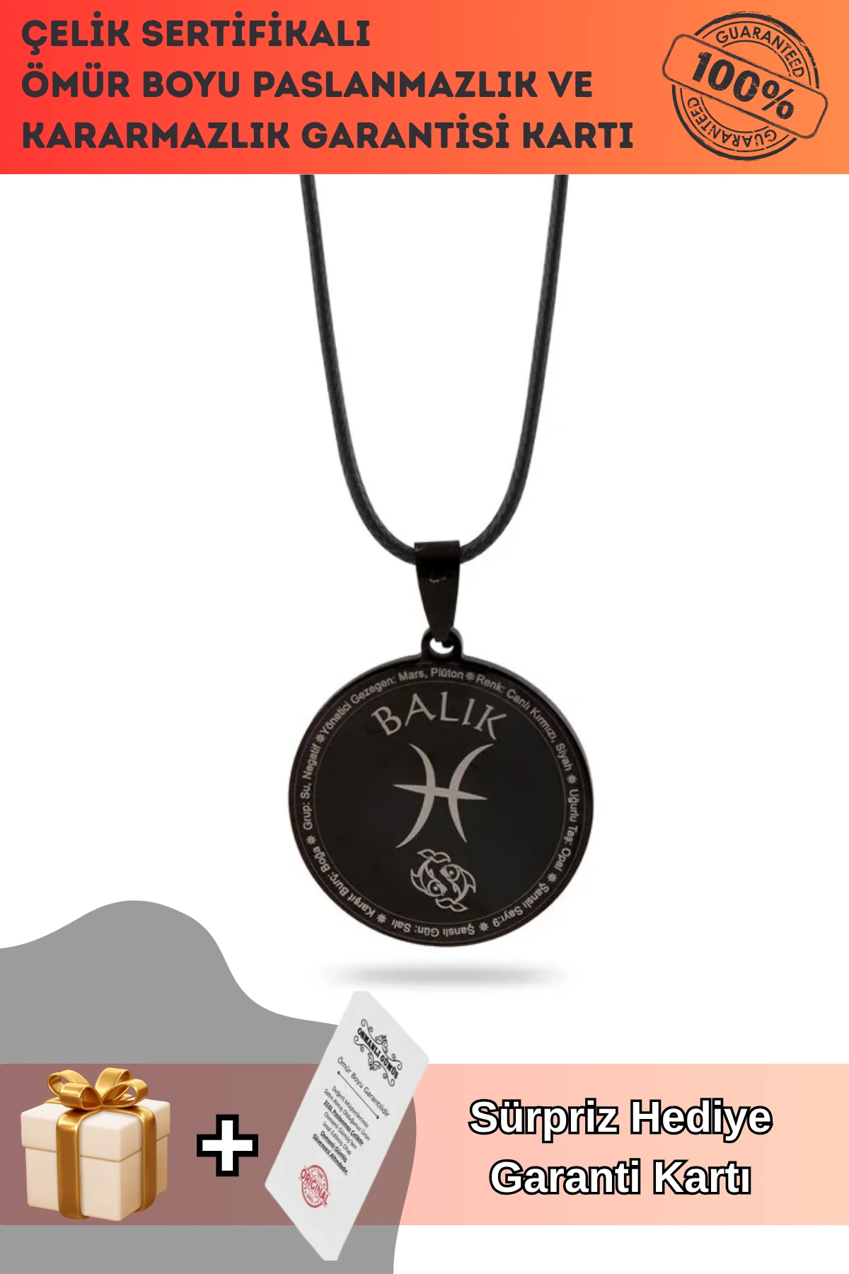 Balık Burcu Kolyesi Kadın Erkek Çelik Deri Kolye CKLBALIKBUR-SYH