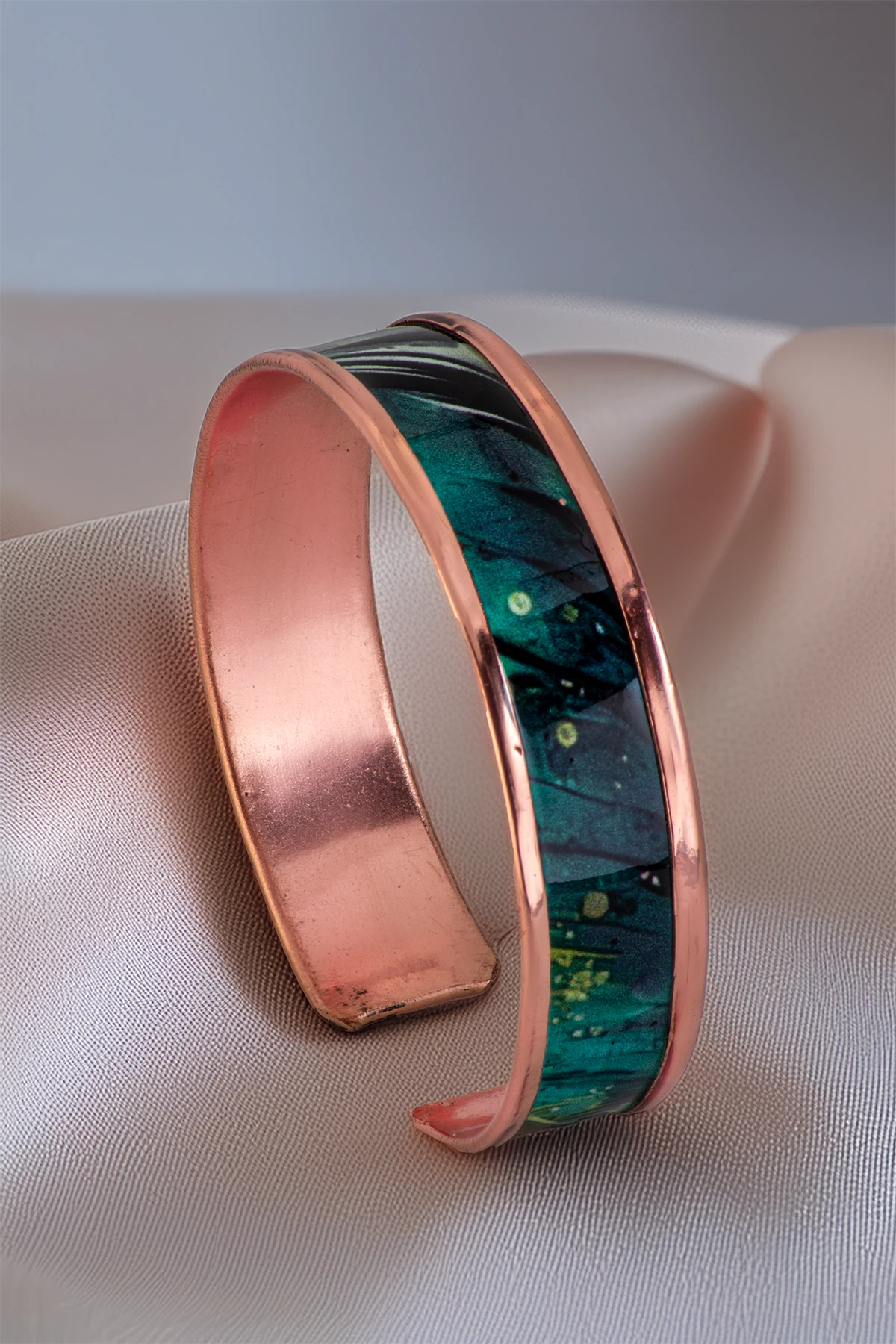 Kadın Bakır Bileklik Yüzük Set - Arianna Model Özel Baskı Metal Kutu Ve Kuvars Taşı