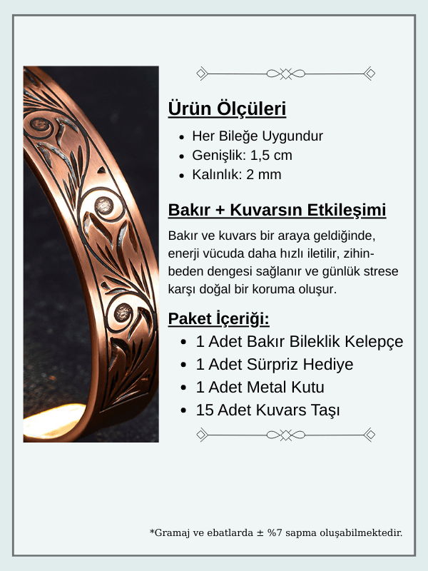 Kadın Erkek Saf Bakır Bileklik Içi Koruma Dualı Gravitür Model Metal Kutu Kuvars Taşlar