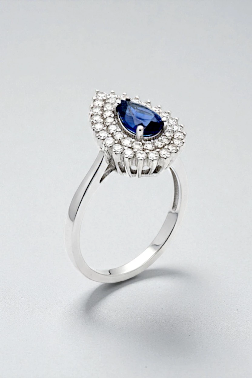 Çise Safir Taşlı Gümüş Su Yolu Yüzük