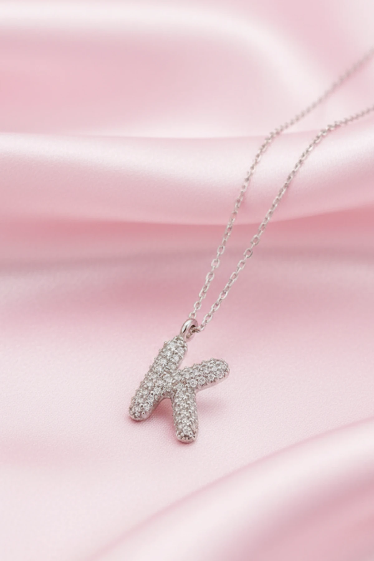 Kadın Gümüş Kolye - 925 Ayar Zirkon Taşlı Balon K Harfi Bayan Kolye