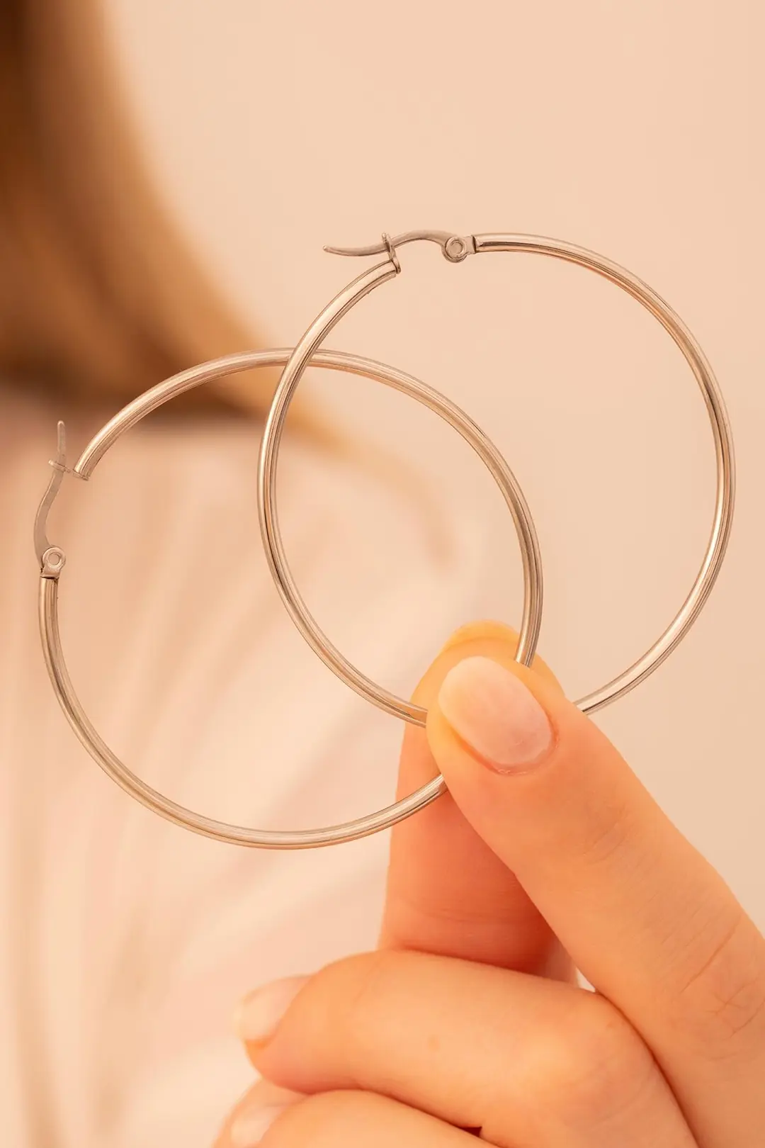 50mm Hoop Cut Round 925 K Steel Women's Earrings GKPKUPEKARE-GMS