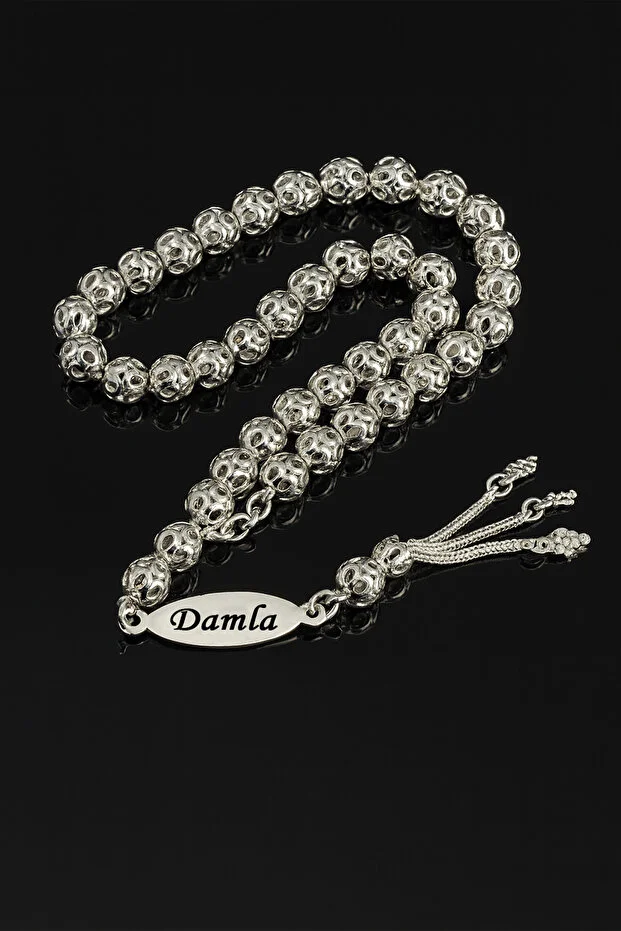 Erkek Gümüş Tespih - Çift Yön İsim Yazılabilir 925 Ayar Delikli Parlak Küre Kesim Tesbih Bilek Boy