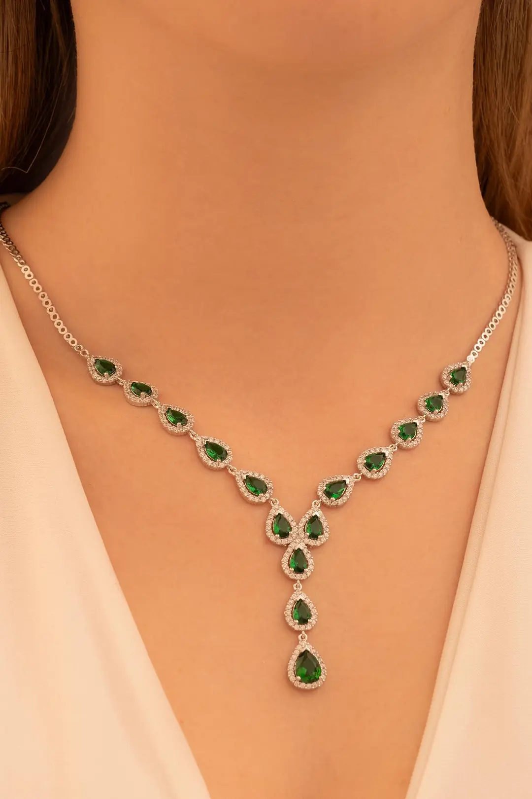 Women's Silver Necklace Sera Emerald Drop Stone-set 925 K Women's Necklace