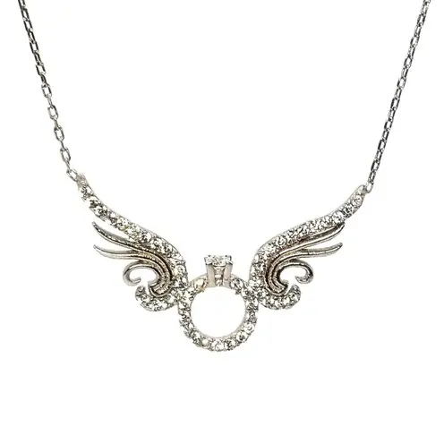 Solitaire Melek Wing Silver Necklace