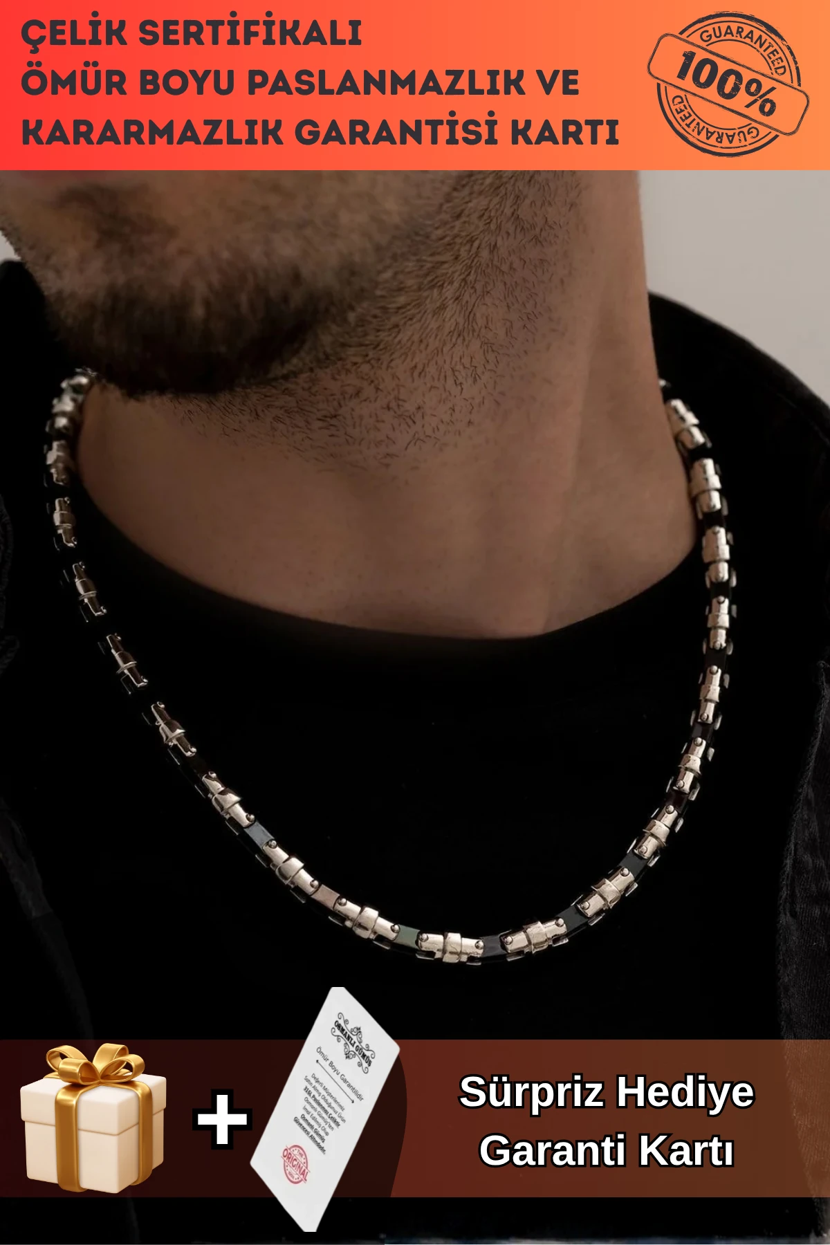 Boru Model Paslanmaz Çelik Erkek Kolye