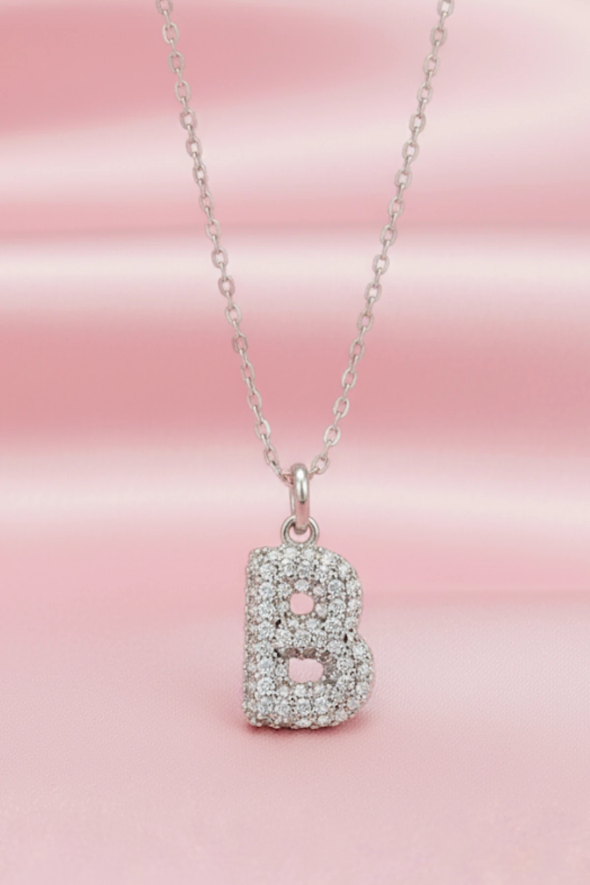 Kadın Gümüş Kolye - 925 Ayar Zirkon Taşlı Balon B Harfi Bayan Kolye