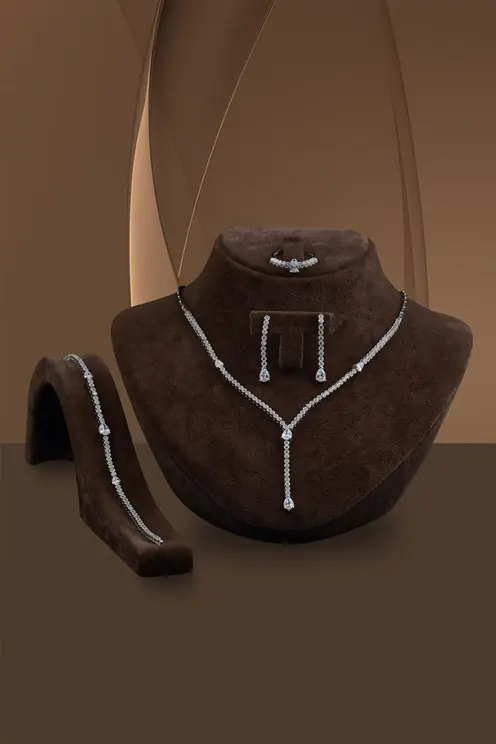 Lavinya Women's Silver Water Way Set Necklace, Bracelet, Earrings, Ring