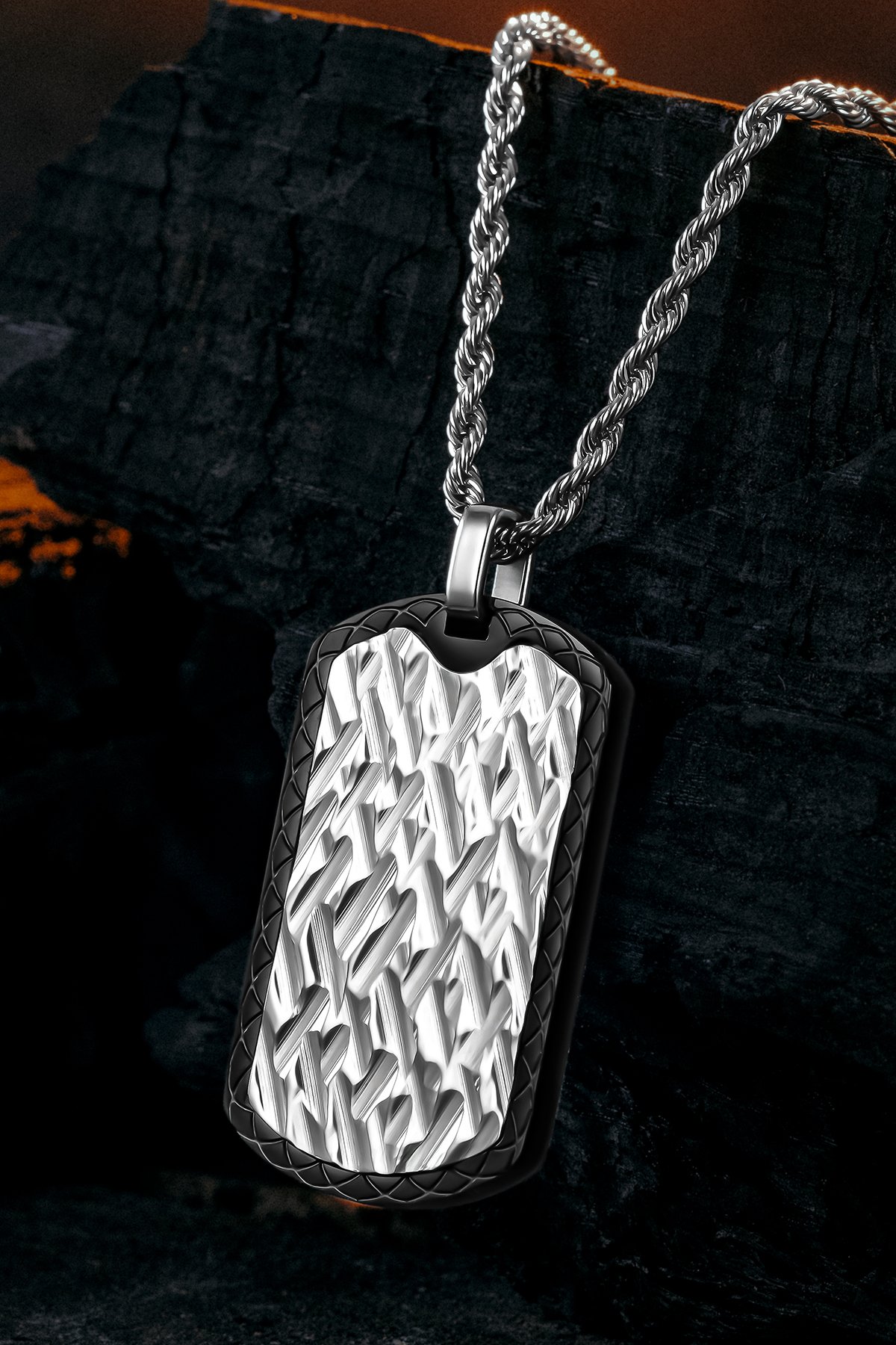 Steel Tag Burma Zincir Erkek Kolye - Asker Künyesi Desenli, Dövme Sanatı Uygulamalı, Paslanmaz Çelik