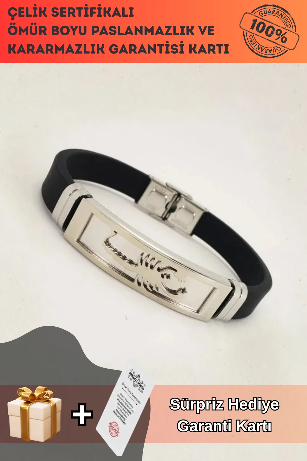 Beyaz Akrep Figürlü Kauçuk Çelik Erkek Bileklik