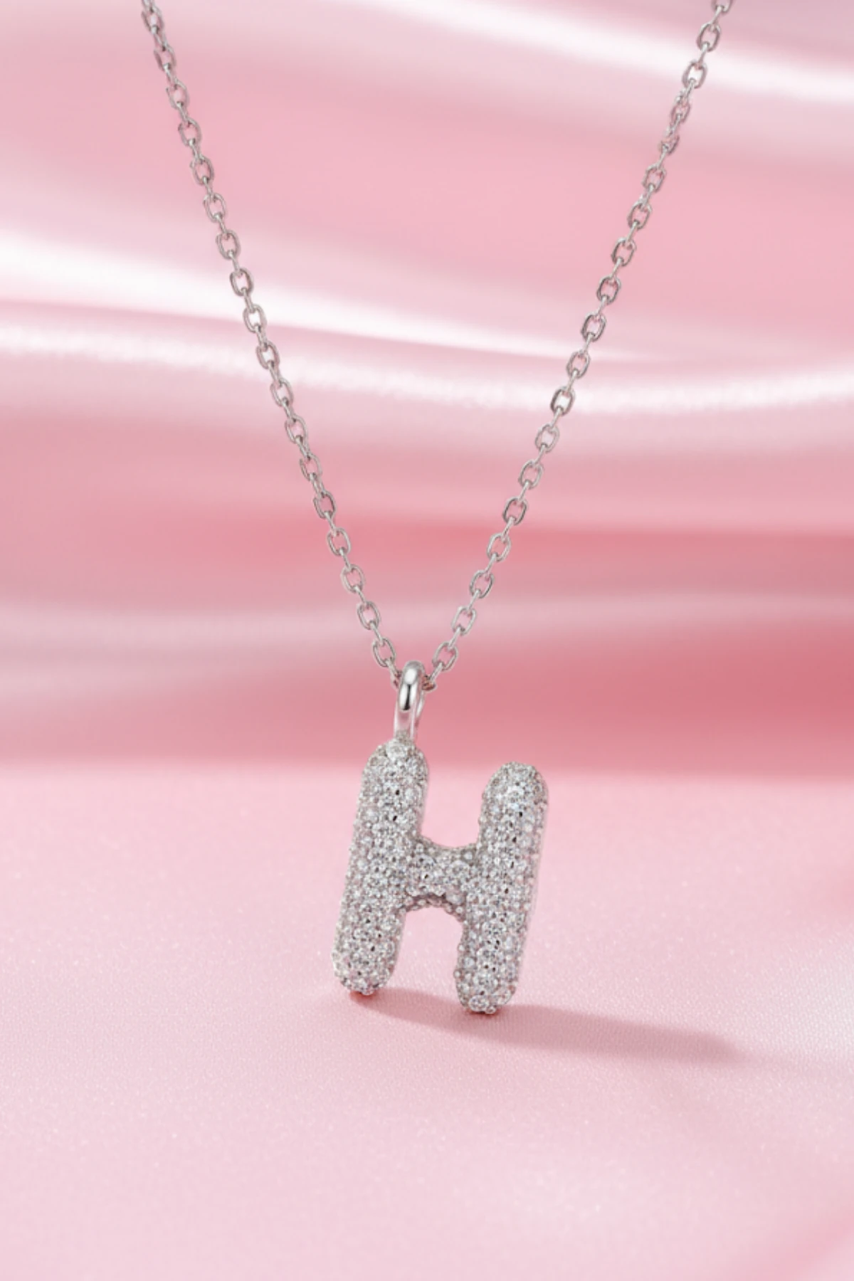 Kadın Gümüş Kolye - 925 Ayar Zirkon Taşlı Balon H Harfi Bayan Kolye
