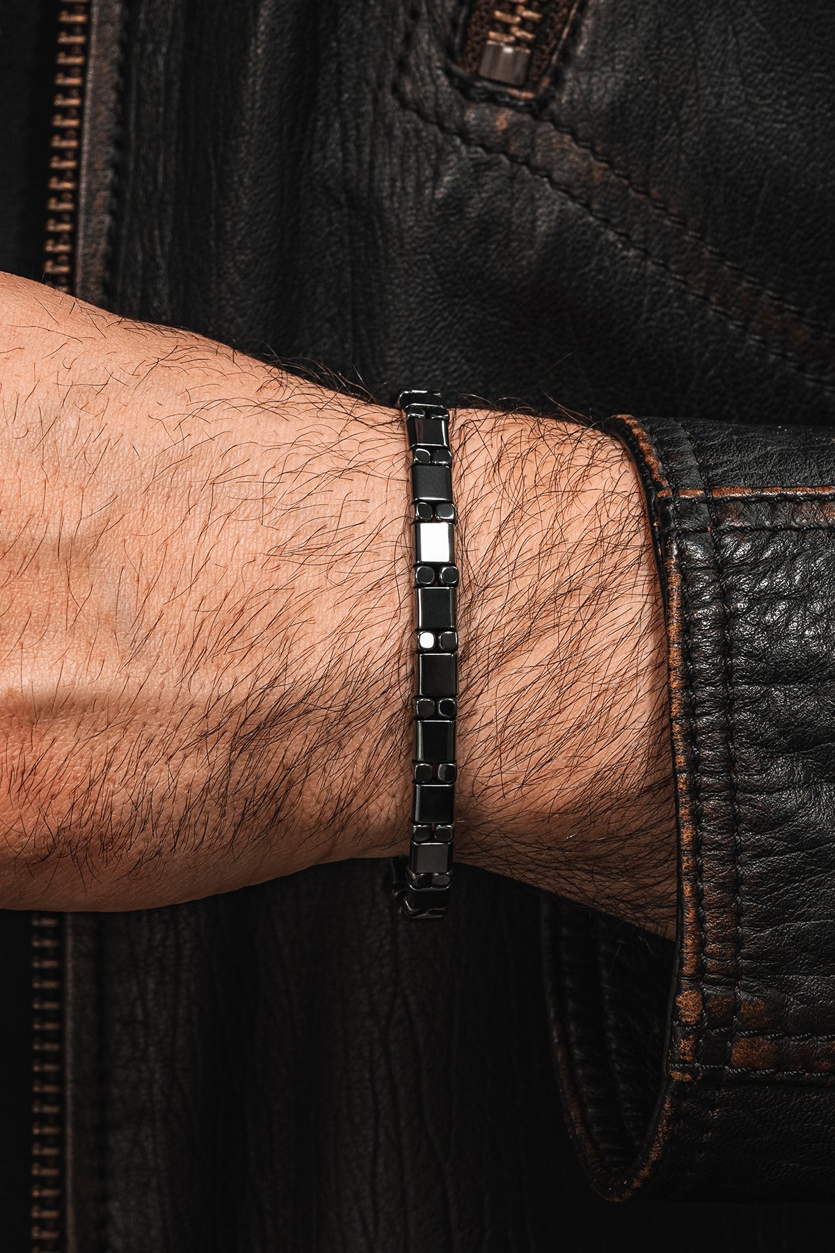 Erkek Kadın Doğal Taş Bileklik - Siyah Hematit Doğal Taşlı Makrome Model 5 Unisex Bileklik