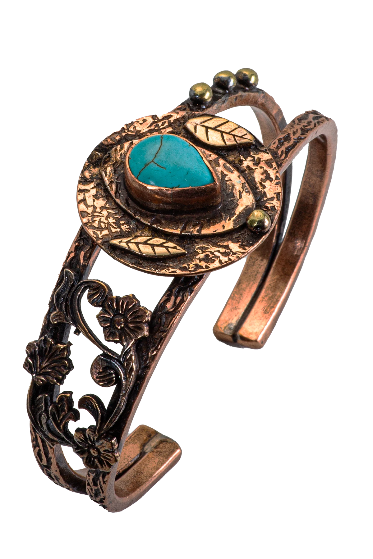Kadın Bakır Bileklik - Turkuaz Firuze Taşlı Damla Model Kadın Bilezik Metal Kutu ve Doğal Taşlar