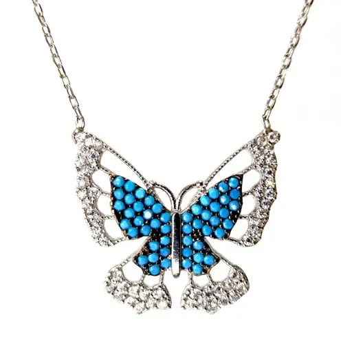 Blue Stone-set Butterfly Women's Silver Necklace