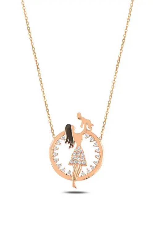Women's Zircon Stone-set Anne Baby Rose Color Silver Necklace