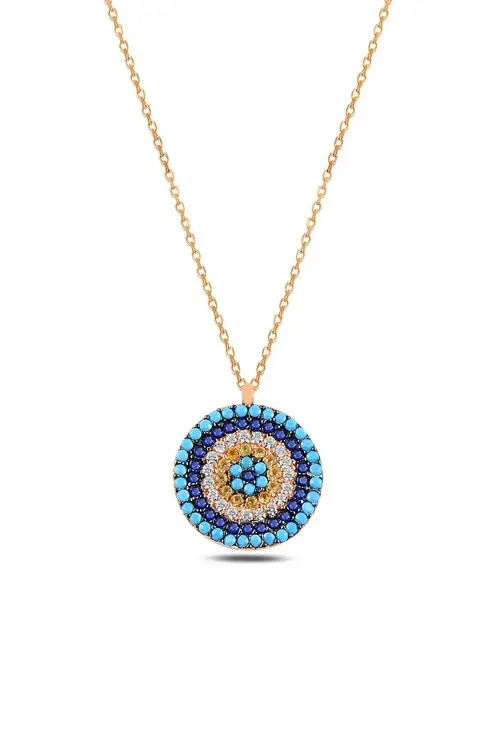 Women's Evil Eye Bead Eye 2 Silver Necklace Gklnzrbncg3-ros