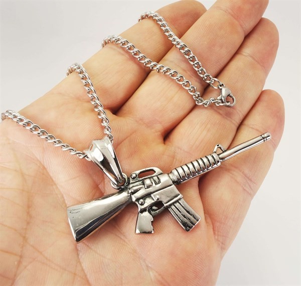 M16 Tüfek Modeli Paslanmaz Çelik Erkek Kolye