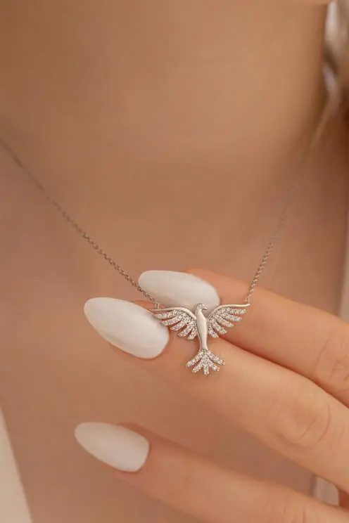 Women's Necklace-Gümüş White Zümrüdü Anka Women's Necklace