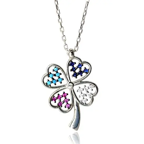 Mix Zircon Stone-set Clover Women's Silver Necklace