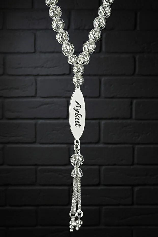 Erkek Gümüş Tespih - Çift Yön İsim Yazılabilir 925 Ayar Delikli Parlak Küre Kesim Tesbih Bilek Boy