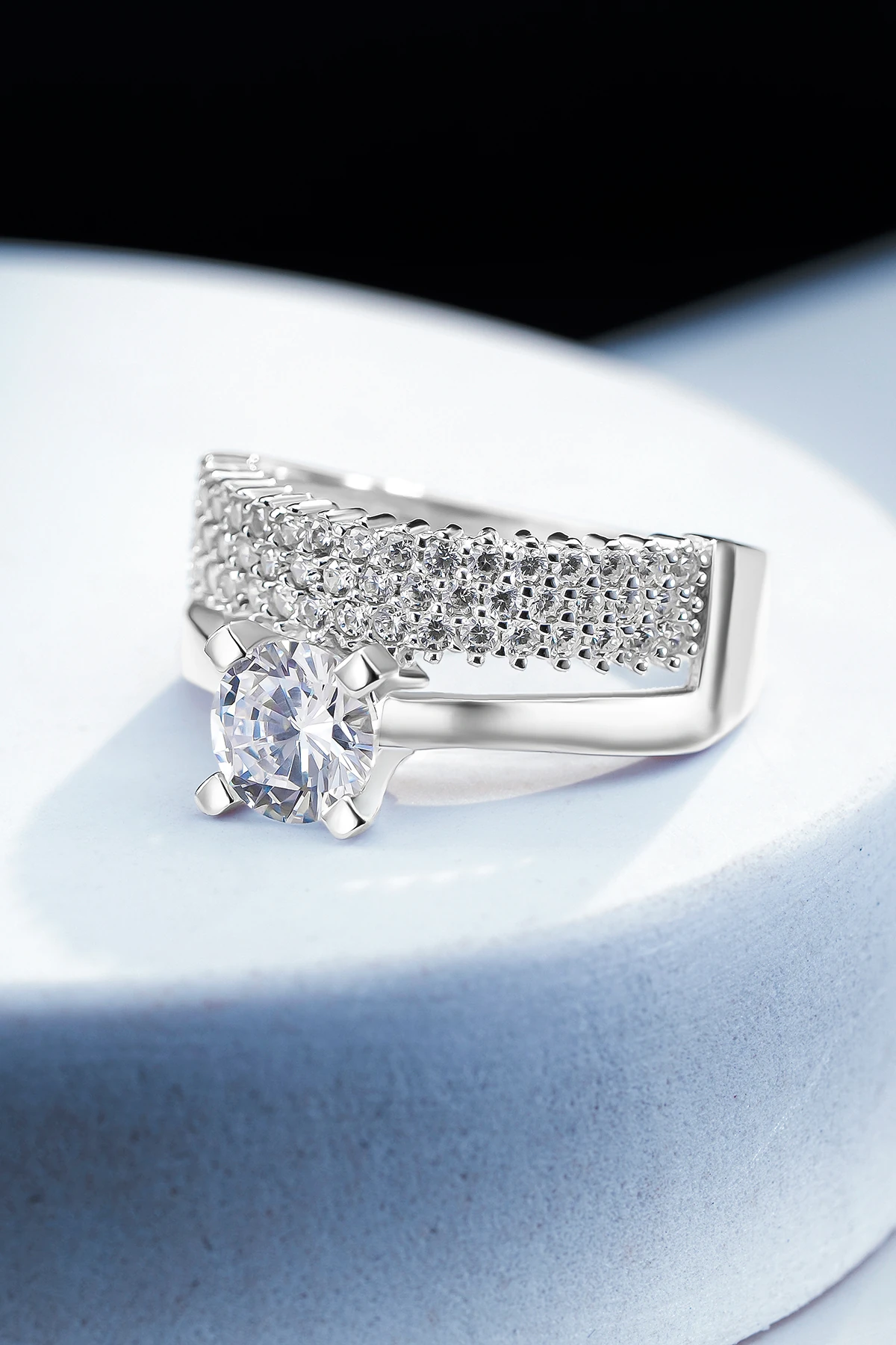 Kadın Gümüş Yüzük - Üç Sıra Tektaş Zirkon Taşlı Kombin Kadın Gümüş Yüzük