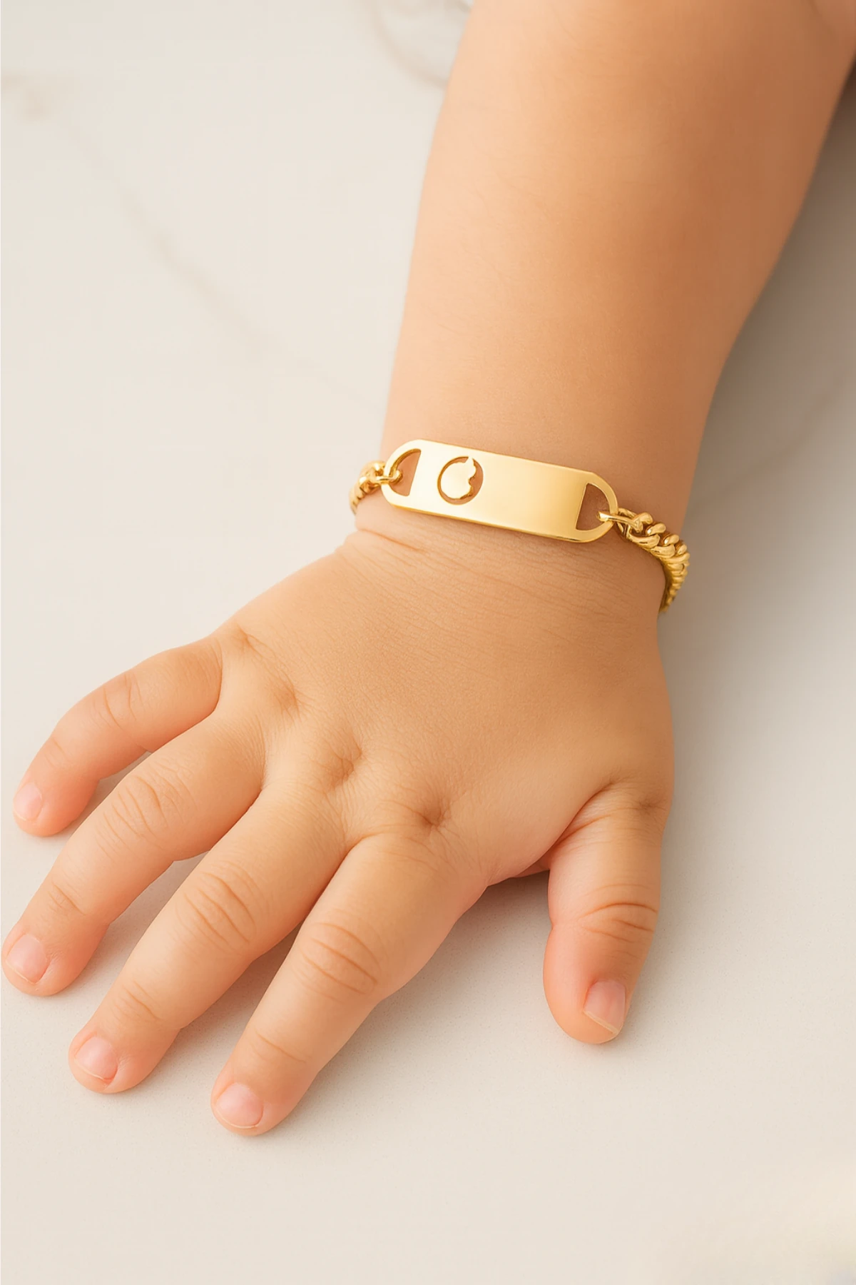 Bebek Çocuk Çelik Künye - Altın Renk Zarif Künye Çelik Künye