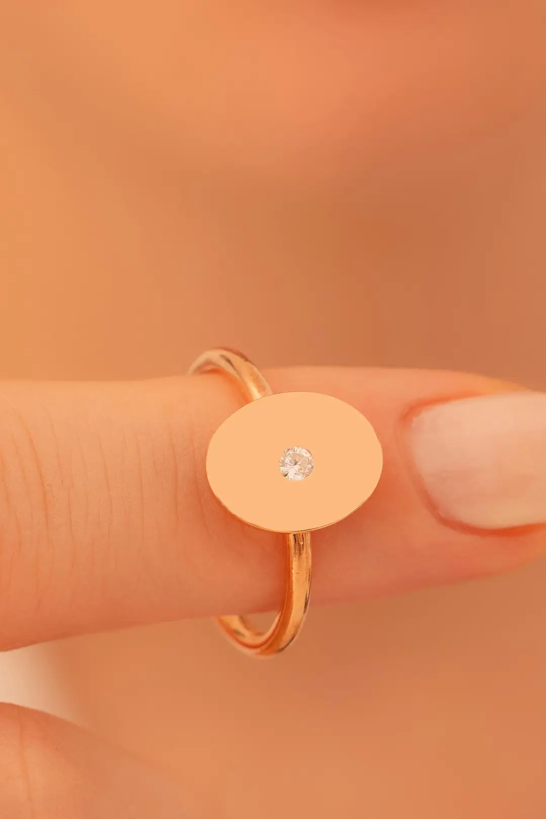 Women's Silver Ring Handcrafted Rose Plated Elips Motif Zircon Stone-set Women's Ring