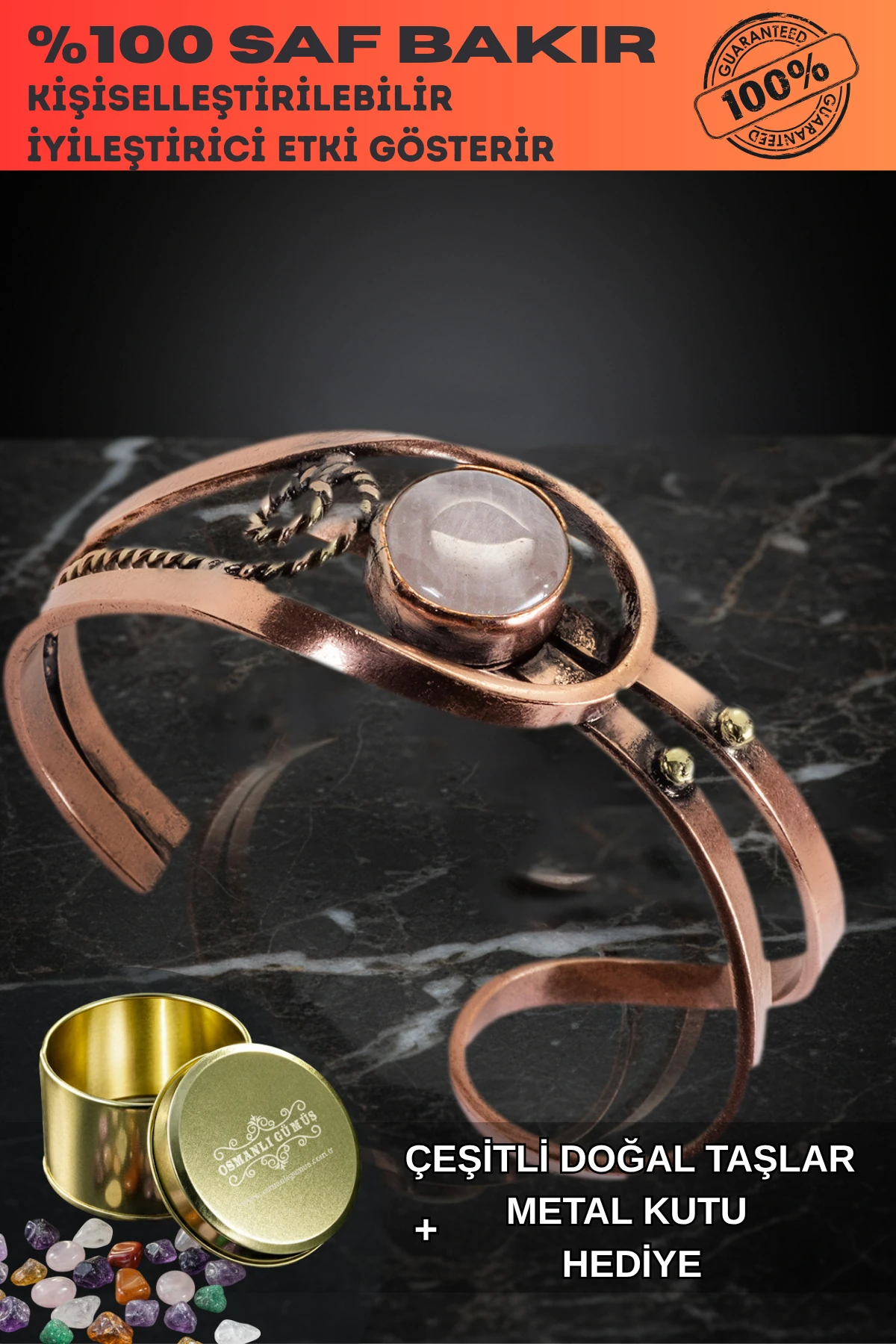 Erkek Çelik Bileklik - Odun Jasper Doğal Taş Çelik Bileklik