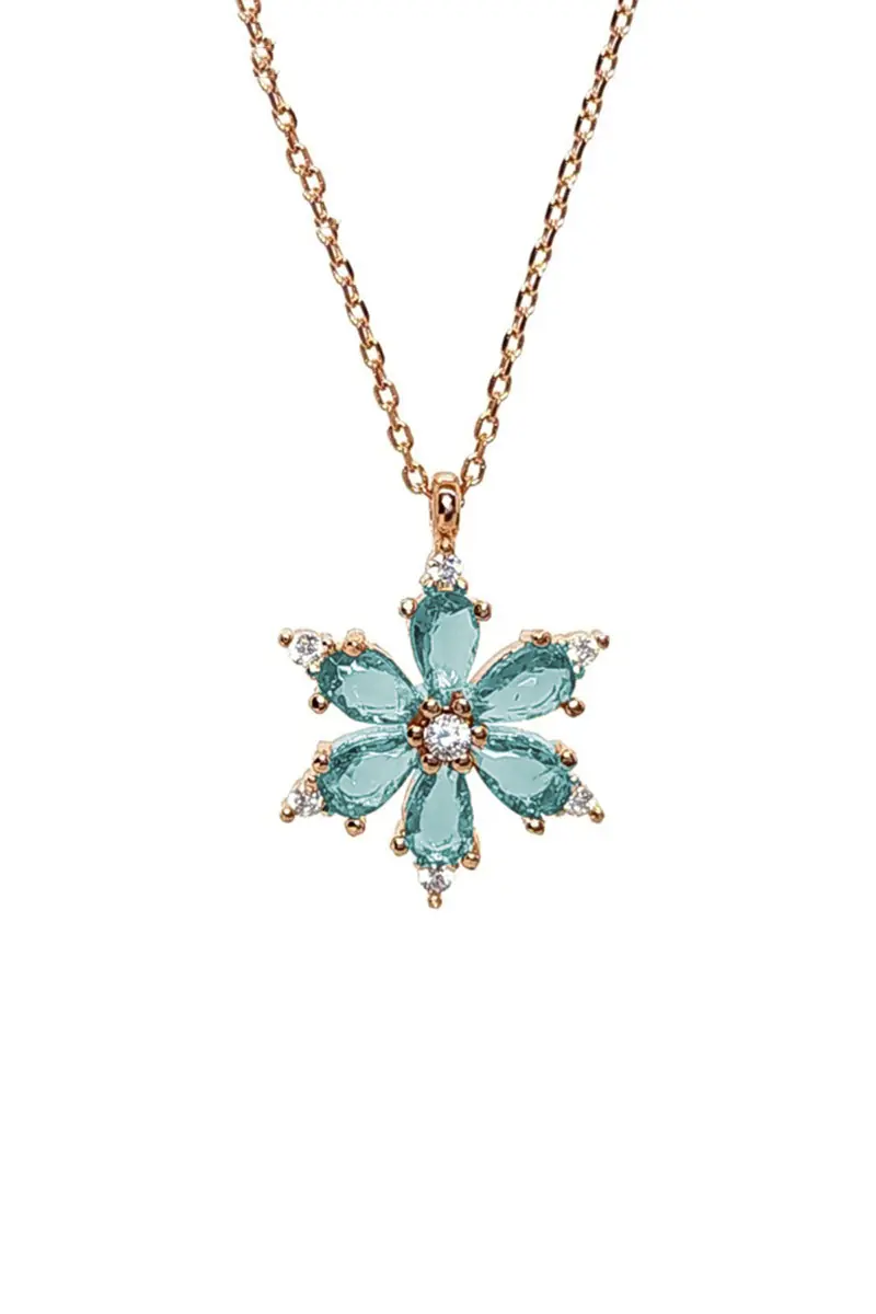 Blue Stone-set Flower Figured Rose Women's Silver Necklace