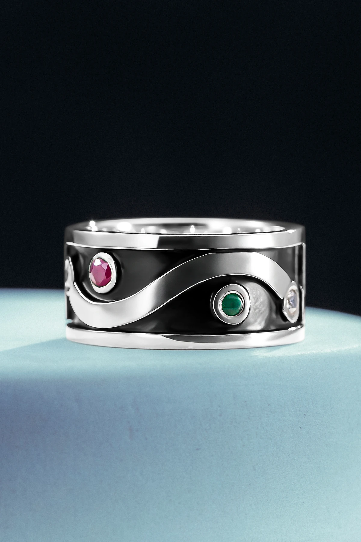 Kişiye Özel Orijinal Yakut Zümrüt Ve Zirkon Taşı İsim Yazılabilir 925 Ayar Gümüş Erkek Alyans Yüzük