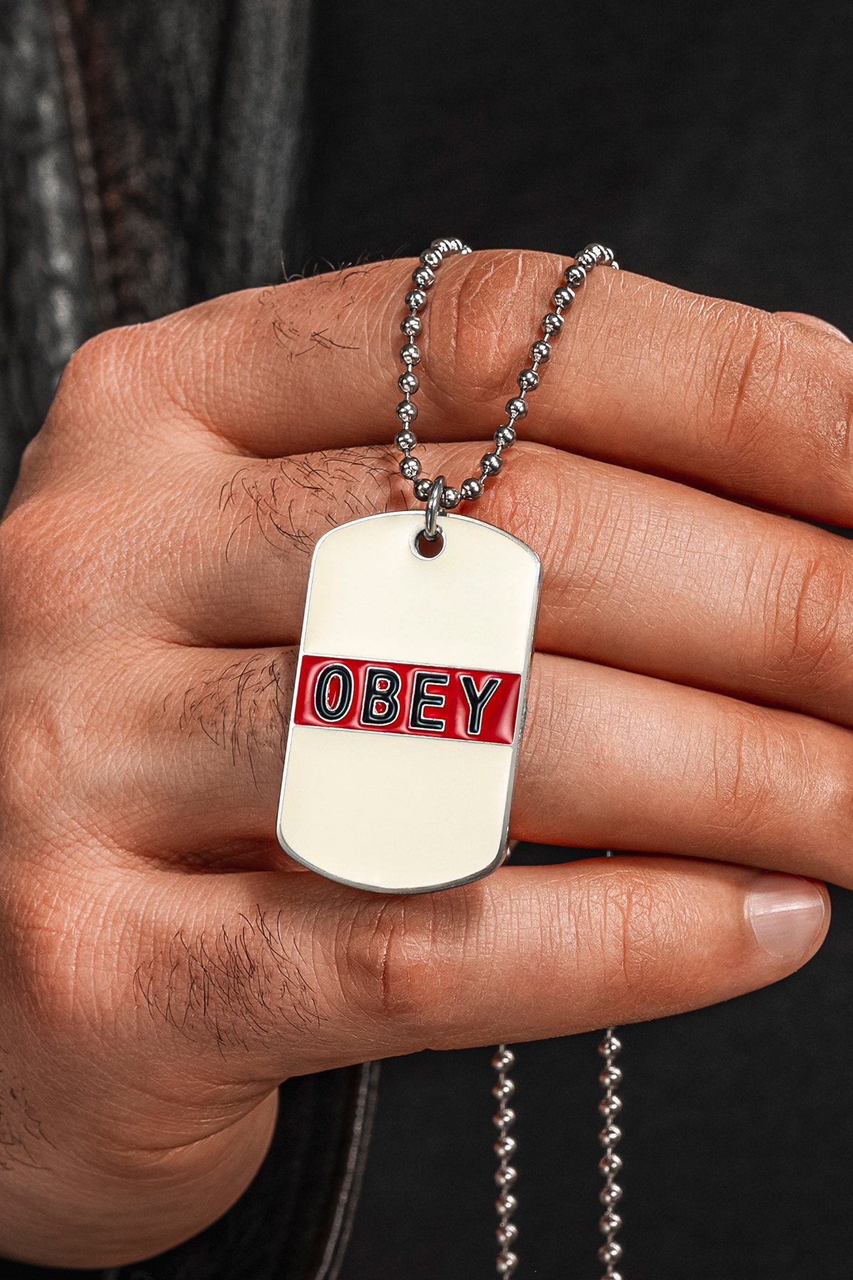 Urban Creed OBEY Yazılı Çelik Erkek Kolye Parlak Top Zincir 