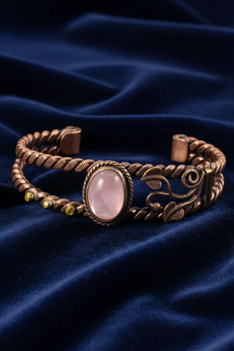 Kadın Bakır Bileklik – Sedef Taşlı Çift Burgu Model Kadın Bakır Bilezik - Metal Kutu Ve Doğal Taşlar